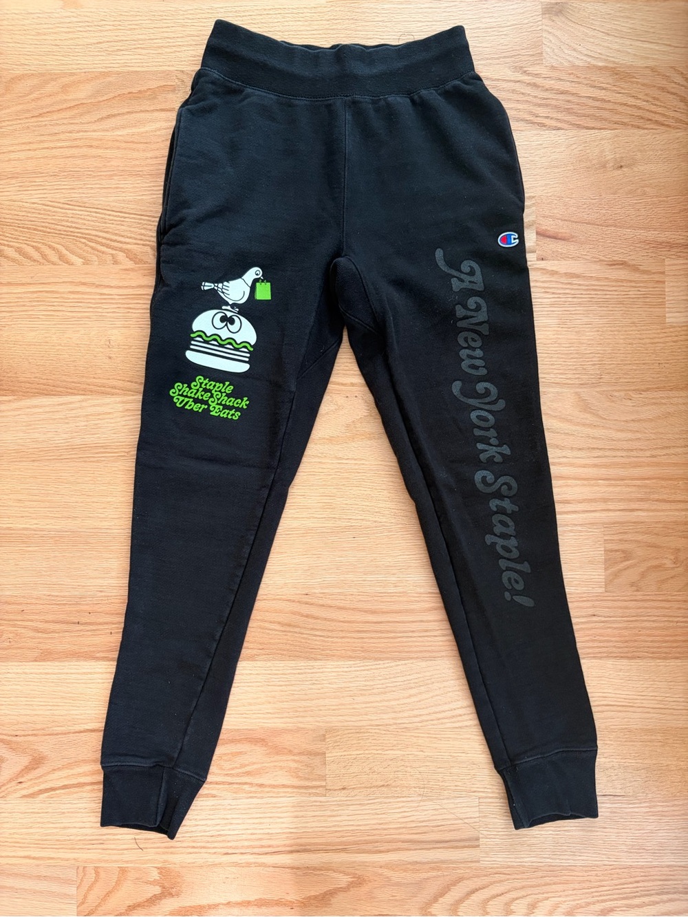 Staple x Shake Shack Champion Black Jogger Sweatpants with Neon Green Graphic